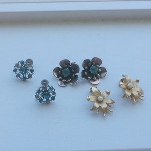 Mid-century Vintage Floral Earrings all hallmarked